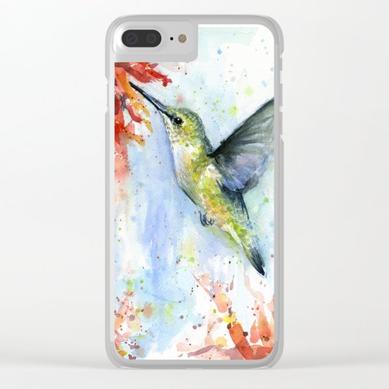 Hummingbird Red Flower Watercolor Bird Clear iPhone Case