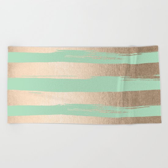 Painted Stripes Gold Tropical Ocean Green Beach Towel