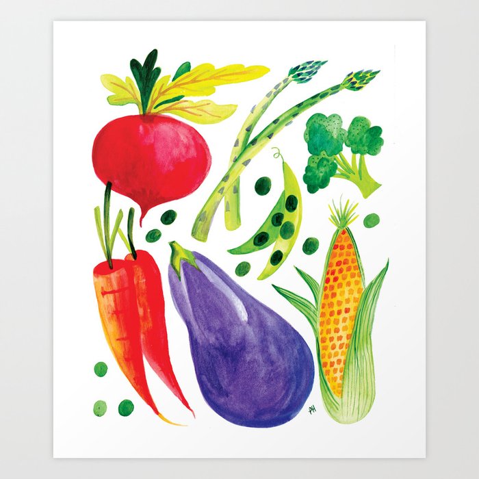 Veg Out Vegetable Veggies Watercolor Food Beet Carrot Pea Veg Out Vegetable Veggies Watercolor Food Beet Carrot Pea Art Print