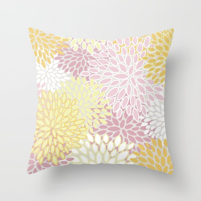 Floral Prints, Soft, Yellow and Pink, Design Prints Throw Pillow
