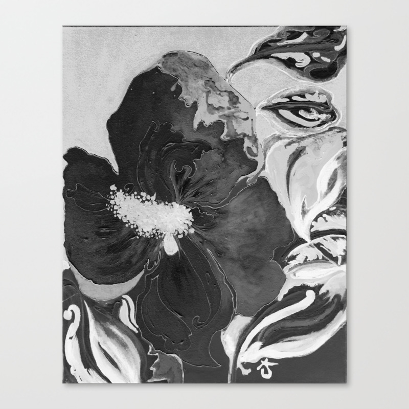 Black And White Of Birthday Acrylic Blue Orange Hibiscus Flower