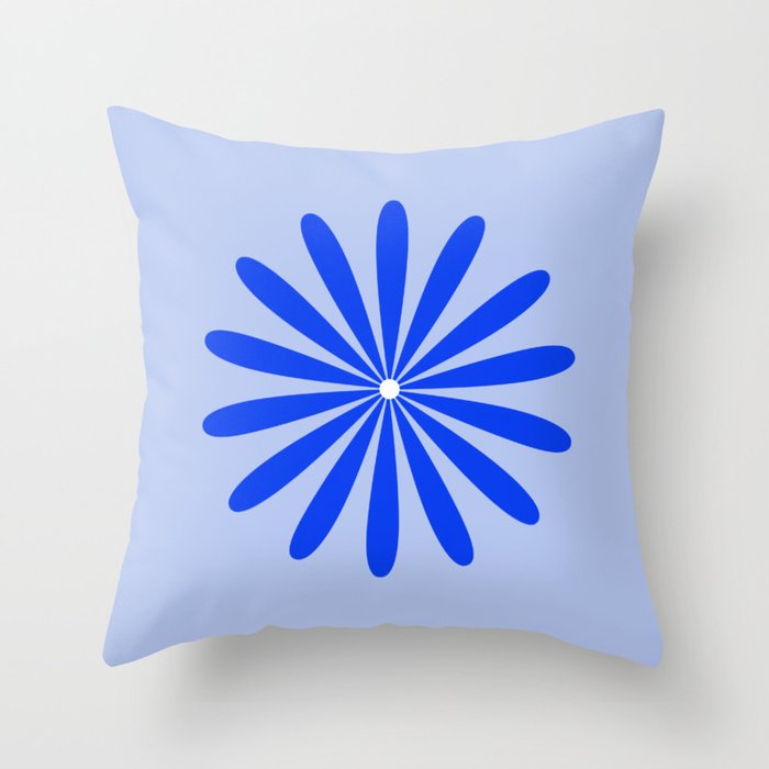Big Daisy Retro Minimalism in Royal Blue, White, and Light Blue Throw Pillow