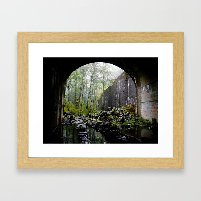 Train tunnel through the trees Framed Art Print