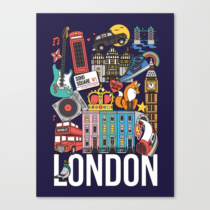 London England City Skyline Soho Notting Hill British Travel Canvas Print