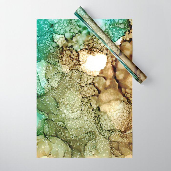 Turquoise and Brown Alcohol Ink Abstract by Herzart Wrapping Paper