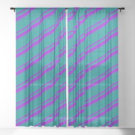 [ Thumbnail: Dark Cyan & Dark Violet Colored Lines/Stripes Pattern Sheer Curtain ]