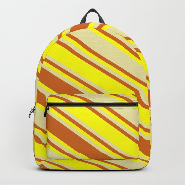 Pale Goldenrod, Chocolate, and Yellow Colored Lined/Striped Pattern Backpack