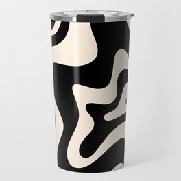 Retro Liquid Swirl Abstract in Black and Almond Cream  Travel Mug