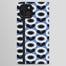 Mid Century Modern Scandinavian Flowers // MCM Floral // Blue, Gray, Black and White iPhone Wallet Case