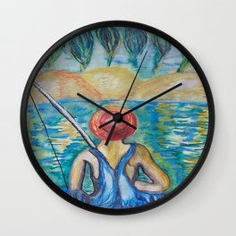 little fisher with red hat Wall Clock