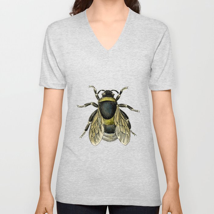Vintage Bee Illustration V Neck T Shirt