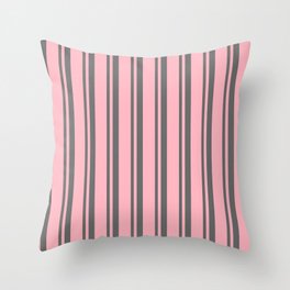 [ Thumbnail: Dim Gray & Light Pink Colored Stripes Pattern Throw Pillow ]