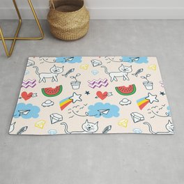 Abstract Doodle Pattern Cat Watermelon Clou Rug
