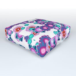 Happy Purple and Turquoise Flowers Outdoor Floor Cushion
