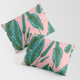 Green and Pink Banana Leafs Pillow Sham
