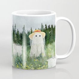There's Ghosts By The Apiary Again... Coffee Mug | Ghosts, Field, Creepy, Illustration, Cute, Apiary, Pineforest, Painting, Bees, Beekeeping 