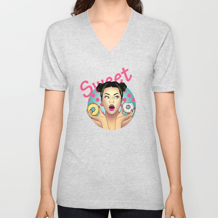 candy funny woman V Neck T Shirt