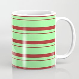 [ Thumbnail: Green & Brown Colored Striped Pattern Coffee Mug ]