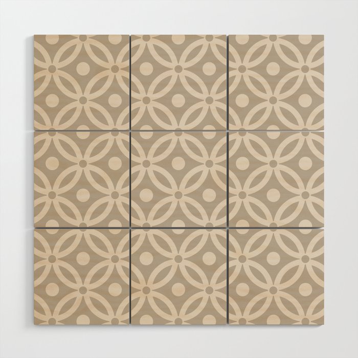 Pretty Intertwined Ring and Dot Pattern 628 Beige and Linen White Wood Wall Art