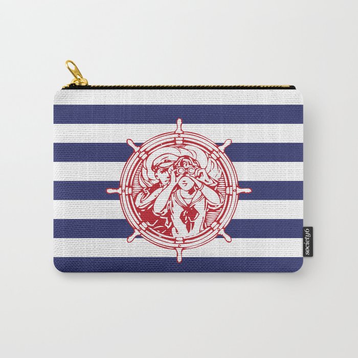 Sail Away With Me | Sailing Couple | Nautical | Blue and White Stripes | Carry-All Pouch