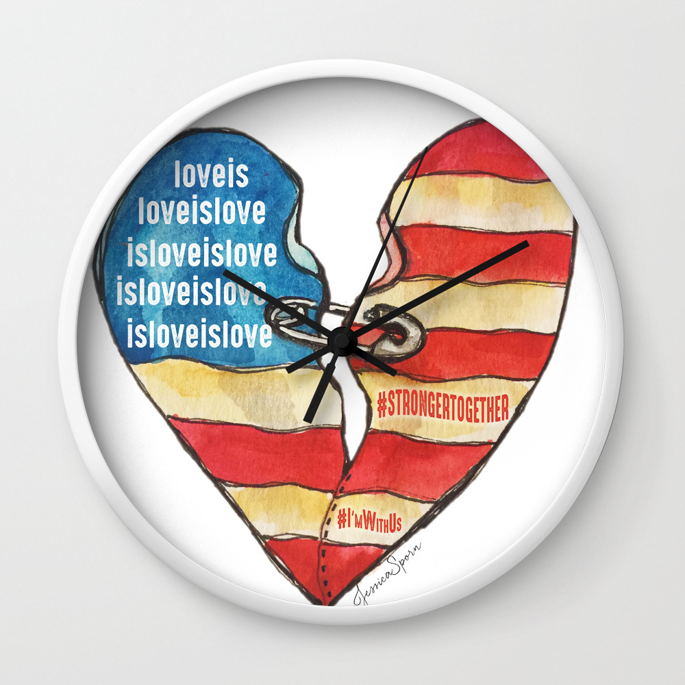 Torn Heart Flag Held Together With A Safety Pin Wall Clock By