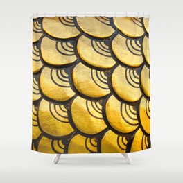 Golden chinese dragon statue's scale as a pattern.  Shower Curtain