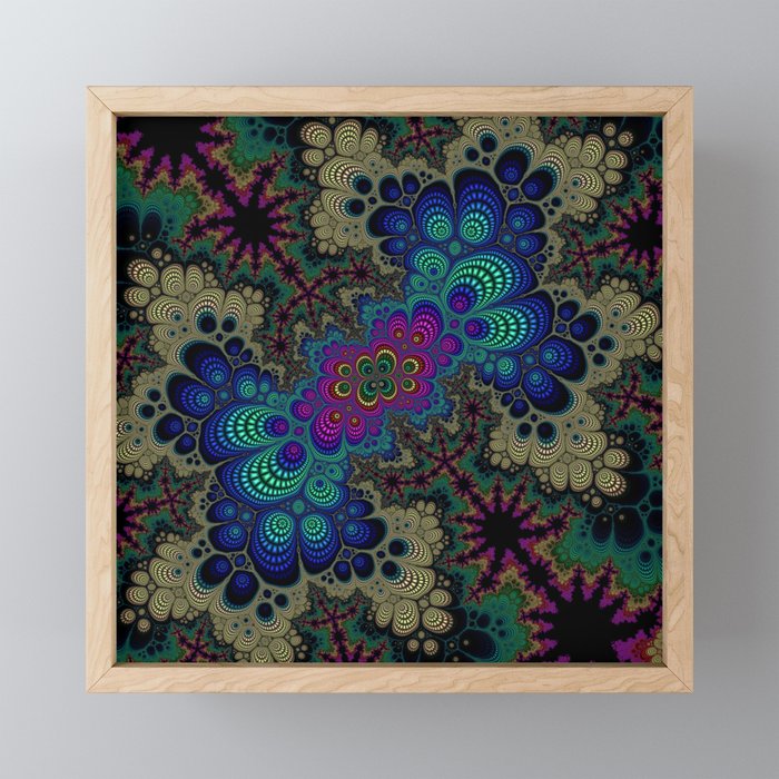 Peacock Fractal Framed Mini Art Print