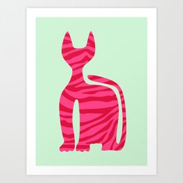 Pink Zebra Kitty / Neon pink and pastel green cat abstract pattern / Honey Club Art Print