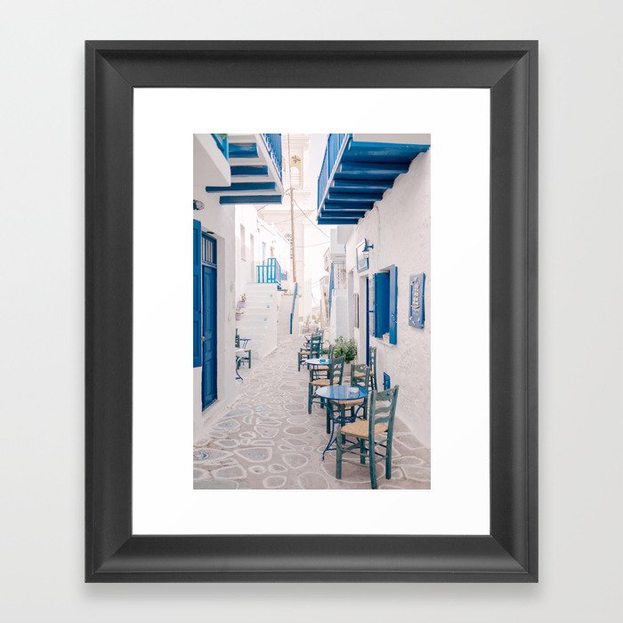 Milos 0024: Kimolos, Milos, Greece - Pastel travel photography art print - Greek island street Framed Art Print