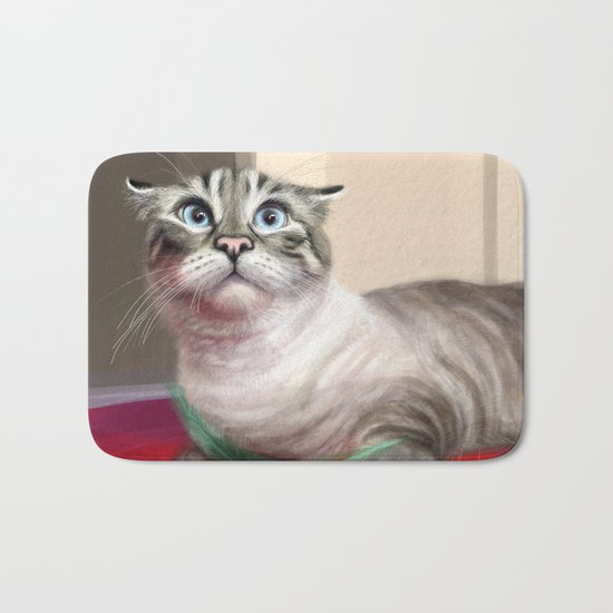 Cat Surprised Funny Animals with Feather Siamese Lynx-Point Bath Mat
