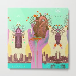 HEART IN HAND Metal Print | Psychedelic, Strange, Artsy, Graphicdesign, Anatomy, City, Valve, Palm, Red, Weird 