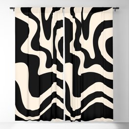 Retro Liquid Swirl Abstract Pattern 3 in Black and Almond Cream Blackout Curtain