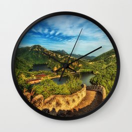 China Photography - Great Wall of China Surrounded By Mountains And Lakes Wall Clock