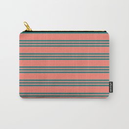 [ Thumbnail: Salmon and Teal Colored Striped/Lined Pattern Carry-All Pouch ]