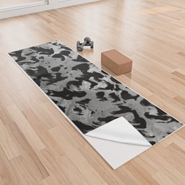 Modern Camouflage: Silver Grey and Black Artistic Expression Yoga Towel
