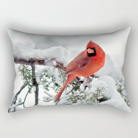 Cardinal on Snowy Branch #2 Rectangular Pillow