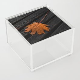 Orange autumn maple leaf on the wooden boards dramatic scene Acrylic Box