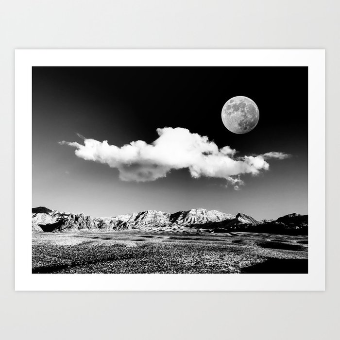Black Desert Sky & Moon // Red Rock Canyon Las Vegas Mojave Lune Celestial Mountain Range Art Print