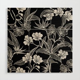Black and White Floral Garden Wood Wall Art