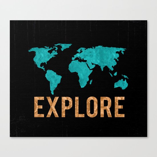 World Map - Teal and Copper Explore Globe Canvas Print