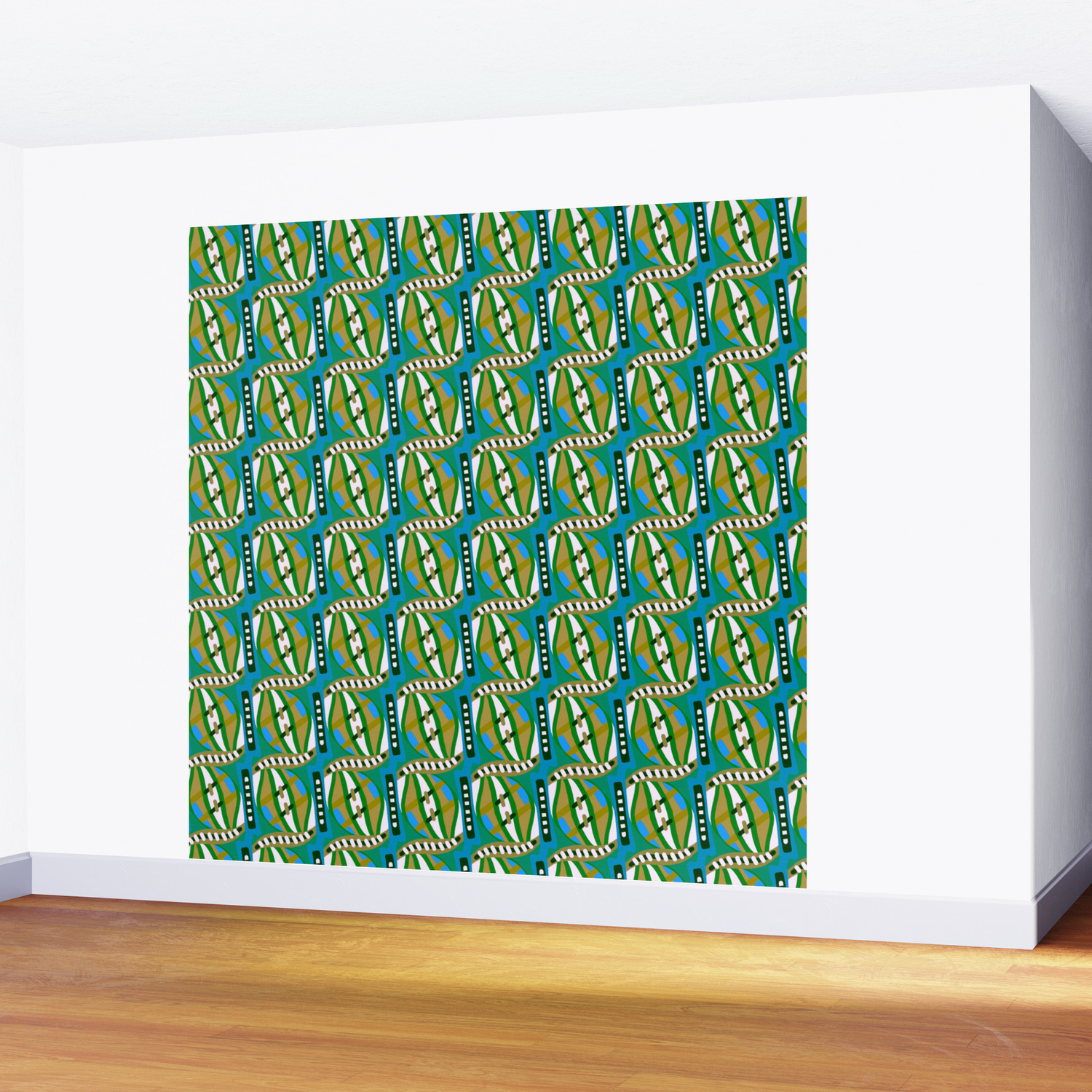 Retro Abstract Wave In Green Blue Contemporary Graphic Design