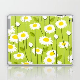 Cheerful Modern Daisy Flowers On Green Laptop Skin