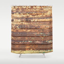 Old Weathered Horizontally Stripped Metal Texture Shower Curtain