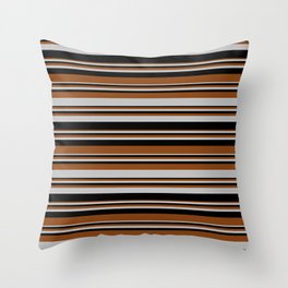 [ Thumbnail: Brown, Grey, and Black Colored Lines Pattern Throw Pillow ]