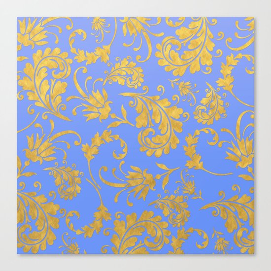 Queenlike- gold floral ornaments on blue backround-luxury pattern Canvas Print