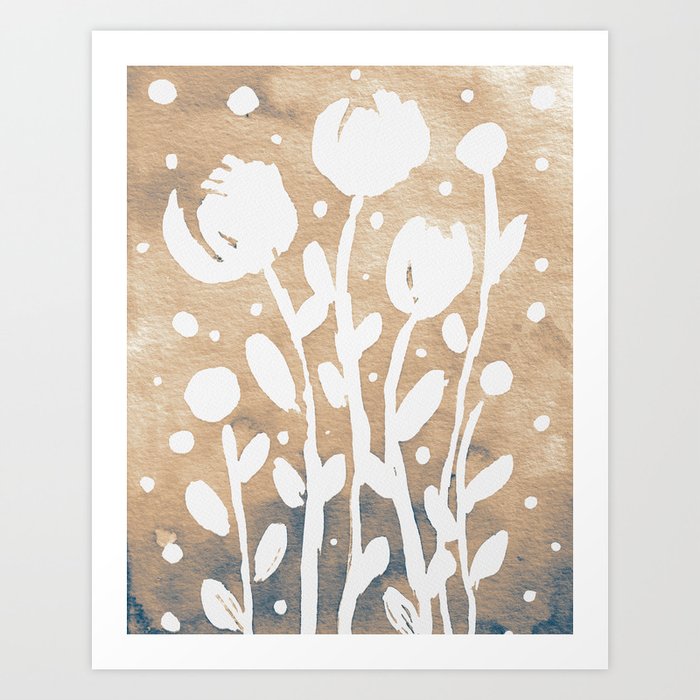 Whimsical Watercolor Flowers Neutral Art Print By Wackapacka