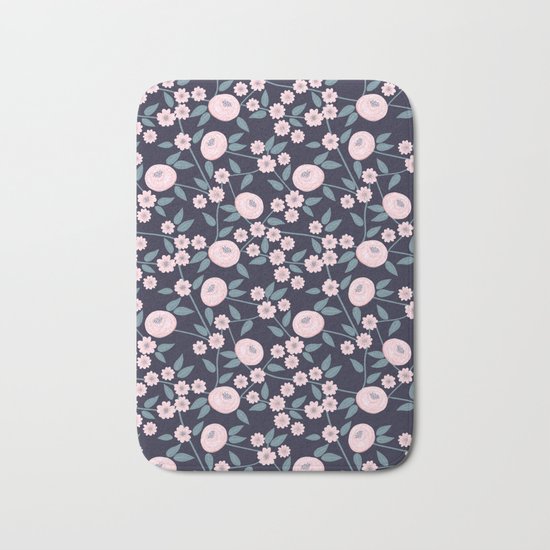 Little Flowers on Blue Bath Mat