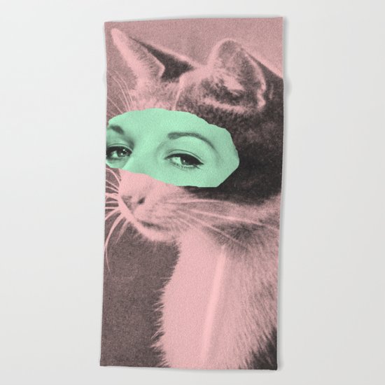 Indifferent Cat Woman Beach Towel