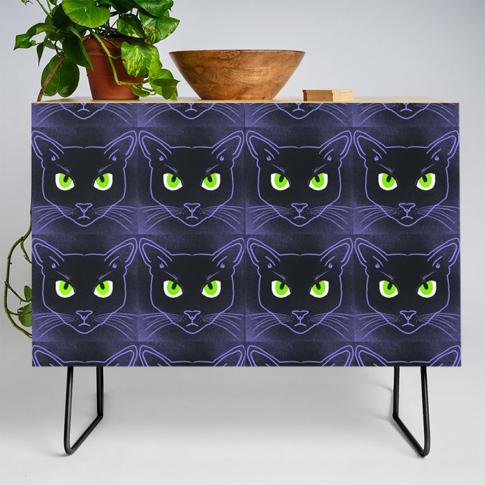 Modern Periwinkle Cats With Green Eyes Credenza