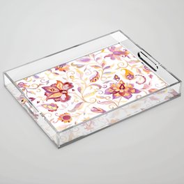 Exotic Oriental Chintz Peach Pink Floral Pattern Acrylic Tray